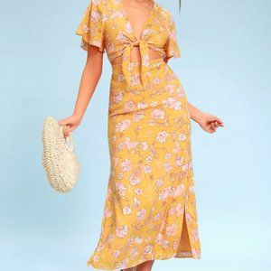 Bohemian Rhapsody Yellow Floral Print Tie-Front Maxi Dress
